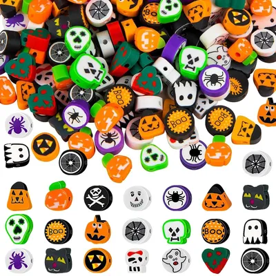 Halloween-Polymeerkleikralen, 100 Stück, Spinnen, Kürbisse