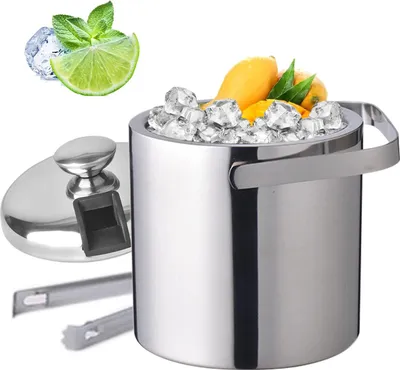 Produktbild von Eiseimer, 1,3 L doppelwandig isoliert, Edelstahl, Silber, mit Eiszange und Deckel