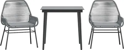 Immagine prodotto di vidaXL set da pranzo da giardino a 3 pezzi con cuscini in vetro grigio poli rattan