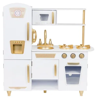 Produktbild von ECOTOYS 7267 Große Kinderküche aus Holz, weiß-gold