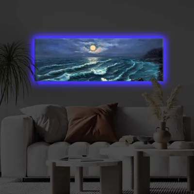 Produktbild von Opviq, 3090KTLGDACT - 006, Dekoratives LED-beleuchtetes Leinwandgemälde, 100 % POLYESTER-CANVAS, Mehrfarbig, 30 x 90 cm