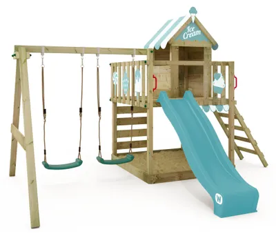 Produktbild von Kletterturm Wickey Smart Candy mit Doppelschaukel und Rutsche, pastellblau