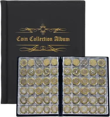 Image de Album pour pièces de monnaie, capacité de 480 pièces, diamètre 25 mm, en similicuir noir, pour pièces d'euro