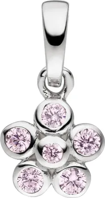 Produktbild von Anhänger Blume aus 925 Silber mit 6 Zirkonia rosa Halsschmuck Mädchen Kinder