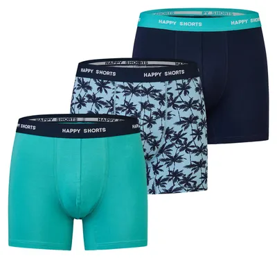 Produktbild von Happy Shorts Herren Trunk Jersey 3-Pack palms-türkis-dunkelblau - Größe L