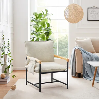 Image de CLIPOP Fauteuil,59x65x89cm Fauteuil de salon,revêtement tissu Coussin avec cadre métallique,Beige
