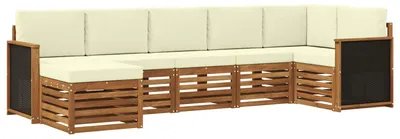 Image de Ensemble canapé d'angle vidaXL avec coussins (6 pièces), couleur naturel et crème