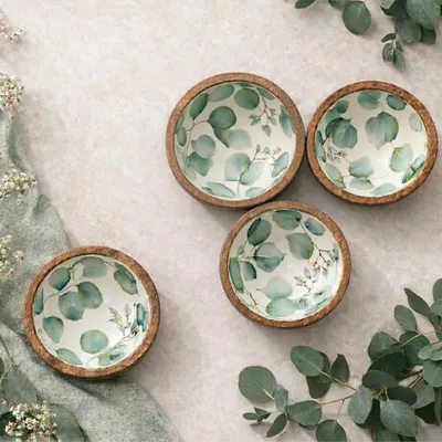 Produktbild von Servierschalen mit Eukalyptus-Design, Snackschalen 4er Set in 17 cm