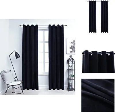 Image de vidaXL Rideaux occultants avec œillets 2 pcs velours noir 140x175 cm - Rideaux et voilages
