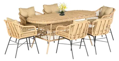 Image de Set 7pcs Meubles de jardin Table de salle à manger Chaise Terrasse Balcon Luxe Haute qualité Garniture