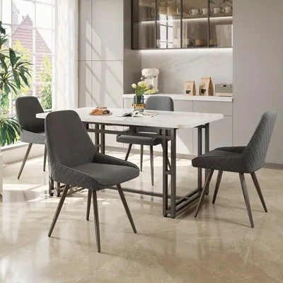 Image de Ensemble de table et chaises - Coin repas - Ensemble de salle à manger - Ensemble de table de cuisine - Dimensions : 120x70 cm, imitation marbre - 4 chaises