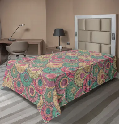 Produktbild von ABAKUHAUS Jahrgang Bettlaken, Bunte Kreisformen Traditionelles Klassisches Design Grafisches Thema Druck, weiches bequemes oberes Bettlaken für ein Nachbildungatives Bett 1 Stück 190 cm x 100 cm, Grün Rosa