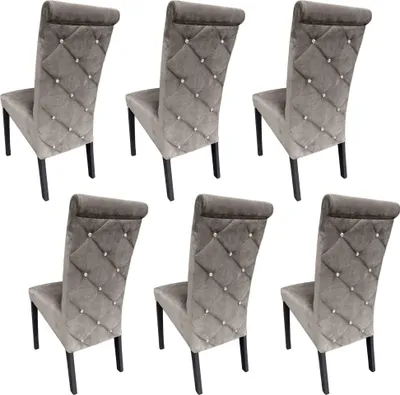 Produktbild von Ares Meble Esszimmerstühle 6er Set K6 - Esszimmerstuhl Holz - Küchenstühle, Essen Stuhl - Esstisch Stühle Glamour - Samt Grau - Schwarz