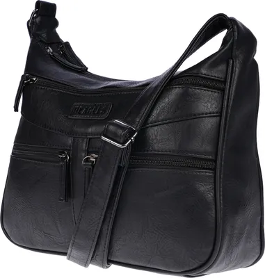 Produktbild von Christian Wippermann Damen Tasche Schultertasche Umhängetasche Crossover Bag Leder Optik Handtasche Schwarz-Dunkel