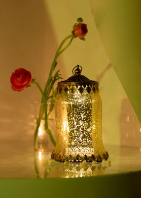 Produktbild von Jinfa® Glas Laterne in Gold mit LED Beleuchtung