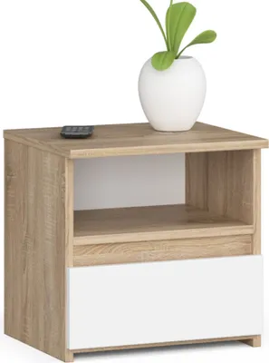 Produktbild von Nachttisch AKORD CL1 in der Farbe Sonoma-Eiche Schublade Front Weiß B40 x H40 x T35 cm