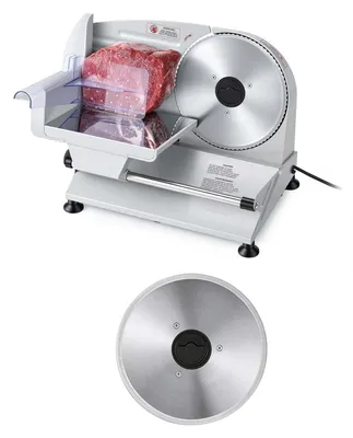 Produktbild von Elektrische Aufschnittmaschine Allesschneider - Fleischschneidemaschine 200 W - Zwei 19 cm Edelstahlklingen - Schnittstärke 0–15 mm - Für gefrorenes Fleisch, Wurst, Brot