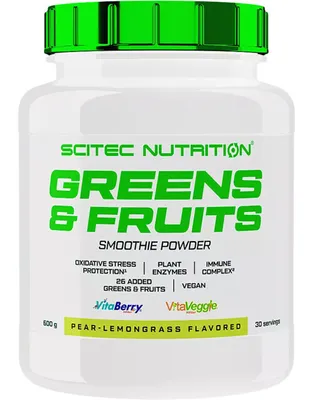 Immagine prodotto di Scitec Nutrition Greens & Fruits 600 g pera-lumaca / Superfoods / Bevanda frullata in polvere con 33 principi attivi