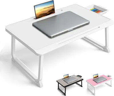 Produktbild von Schoßschreibtisch, Betttisch mit Schublade, für Laptop, weiß