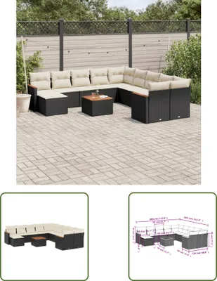 Produktbild von The Living Store 12-tlg. Garten-Sofagarnitur mit Kissen Schwarz Poly Rattan