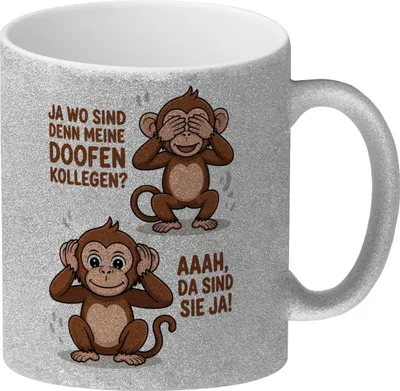 Produktbild von Doofe Kollegen Glitzer-Kaffeebecher mit lustigem Affe
