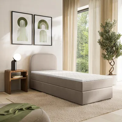 Produktbild von Masseno Boxspringbett CERIA 80x200 cm Komplett-Set mit Bonell Matratze und Topper, Polsterbett mit Bettkästen -Beige, PAROS 02