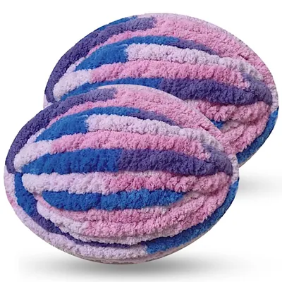 Image de Laine épaisse pour tricot à la main, 2 x 250g, fil volumineux idéal pour couvertures et écharpes, couleurs : violet, rose, bleu