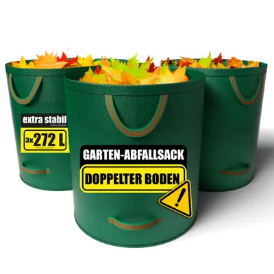 Produktbild von BigDean 3 Stück Gartenabfallsack 272L mit doppeltem Boden - Laubsack mit extra stabiler Powernaht – Gartensack faltbar für Gartenabfälle