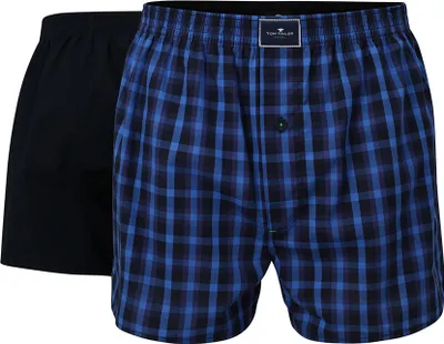 Produktbild von TOM TAILOR Herren Boxershorts, 2er Pack - Web-Shorts, Baumwolle, kariert Dunkelblau S
