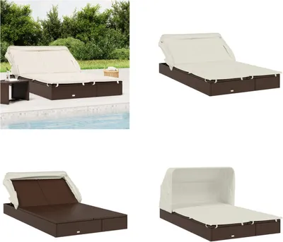 Obrázok produktu pre vidaXL Lehátko pre 2 osoby so strieškou hnedé 213x118x97 polyratan - lehátko - ležadlo - slnečné lôžko - denné lôžko