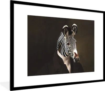 Produktbild von MuchoWow® Gerahmtes Poster Malerei - Zebra - Tierkopf 80x60 cm - Poster mit Schwarzem Bilderrahmen Wandposter Rahmen Foto Bilder - Schlafzimmer-Dekorationen - Fotoposter
