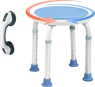 Produktbild von TRMLBE Duschhocker 36-51cm Höhenverstellbar Duschstuhl mit Griffstangen Badhocker 360°Drehbarer Duschhilfe Anti-Rutsch Duschsitz aus Alu und Kunststoff, für Alter, Schwangere(Typ C, mit Griffstangen)