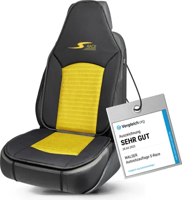Produktbild von WALSER Car Comfort Auto-Sitzauflage S-Race, Auszeichnung * Autositzauflage für Highback-/Pilotensitze, Universal Sitzschoner-Auto, Sitzauflage-Auto Vordersitze gelb/schwarz
