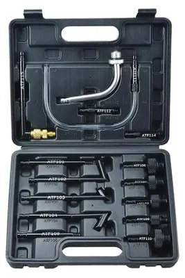 Zdjęcie produktu dla Pompa do napełniania olejem przekładniowym – ręczna W6695T1 – 7,5 l – 15 adapterów – uzupełnianie płynów/oleju – zestaw narzędzi