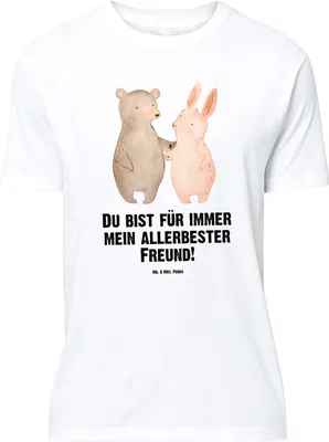 Produktbild von Mr. & Mrs. Panda Tshirt Bär und Hase Umarmen - Weiß - Geschenk, Shirt, Freundin, BFF, Lustiges T-Shirt, für Immer, Großes, Oversize