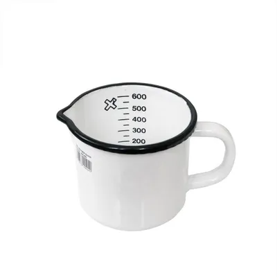 Obrázek produktu pro Nerezový hrnec o průměru 10 cm, smaltovaný, s odměrkou v litrech, objem 0,6 litru