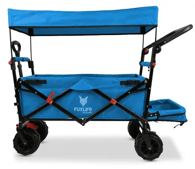 Obrázek produktu pro FUXLIFE by FUXTEC Plážový vozík FX-CTB800 tyrkysový Skládací přepravní vozík Polstrovaný vnitřní prostor Sluneční stříška Terénní kola Stabilní a skládací Tyrkysový
