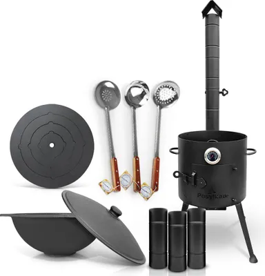 Produktbild von Gusseisen Kazan 10 L Deckel Utschak Uchag Feuerofen 36cm Herdplatte Schaumlöffel