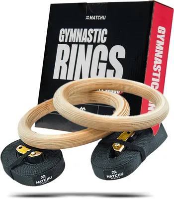 Produktbild von Turnringe Holz 400 kg, 2 Stück, mit Nylon-Gurte, schwarz, für Krafttraining