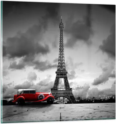 Produktbild von Bilder auf glas - Auto Eiffle Paris Stadt - 60x60cm - Glasbilder - Wandbilder - Kunstdruck - zum Aufhängen bereit - Wanddekoration aus Glas - Glas Bilder - Wandbild auf Glas - GAC60x60-2828
