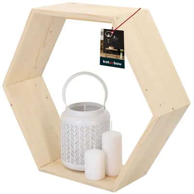 Obrázek produktu pro KOTARBAU® Šestihranná nástěnná police Natural 14x47x41 cm Šestihranná police Dřevo s policí Police na květiny Nástěnná police Šestihranná police Dřevo