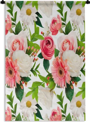Produktbild von MuchoWow® Wandteppich Wandbehang Blumen - Muster - Rosen 60x90 cm Tapisserie Dekoration Wandtuch - Foto-Teppich - Abwaschbar