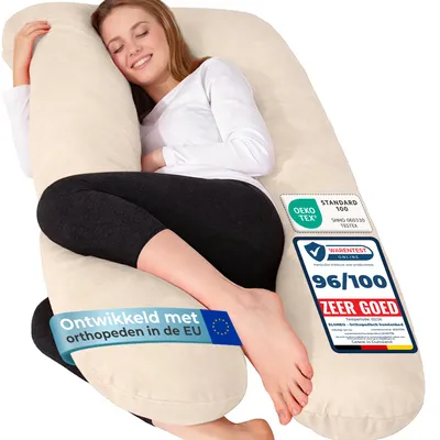Productafbeelding van ELONEO Zijslapenkussen met hoes, kussens voor tijdens het geven van borstvoeding, zwangerschapskussen XXL, kleur: crème