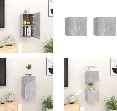 Produktbild von vidaXL TV Wandschränke 2 Stk. Betongrau 30,5x30x30 cm - TV-Schrank - TV-Schränke - Fernsehschrank - Fernsehschränke