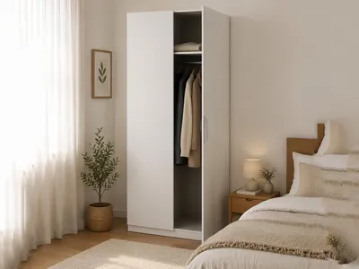 Image de Fioretta - Armoire 2 Portes, 79x203h cm Blanc Mat, Porte-manteaux