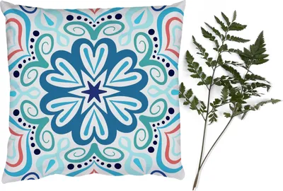 Produktbild von MuchoWow® Zierkissen Sofakissen Wohnzimmer Dekokissen 50x50 cm Blume - Blau - Mandala - böhmisch - Komfort - Sofakissen