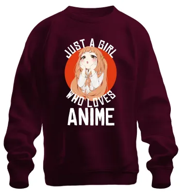 Immagine prodotto di JUST A GIRL WHO LOVES ANIME Anime Mädchen Otaku Manga Kawaii Fan Unisex Felpa Pullover, Borgogna, M