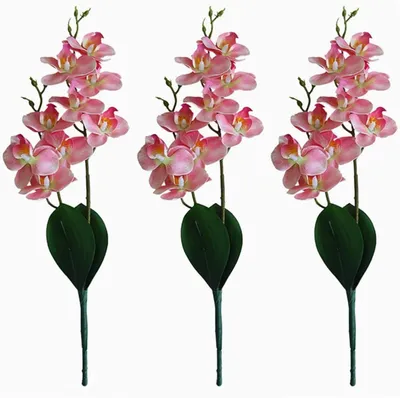 Obrázok produktu pre Sada 3 umelých orchideí, výška 45 cm, s listami, vhodné do interiéru aj záhrady