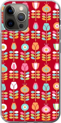 Produktbild von MuchoWow® Handyhülle Schutzhülle Hülle für Telefoonhoesje iPhone 12 Pro Muster - Blumen - Retro - Rot Silikon Softcase Handy Hülle - Abdeckung