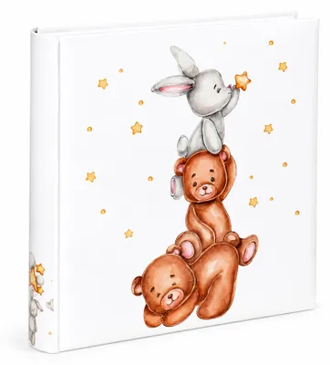 Produktbild von Cat & Bears Fotoalbum 30x30 cm 100 weiße Seiten Baby Kinder Foto Album Fotobuch - Farbe: Bear & Hase II